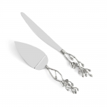 White Orchid Wedding Cake Knife & Server Set